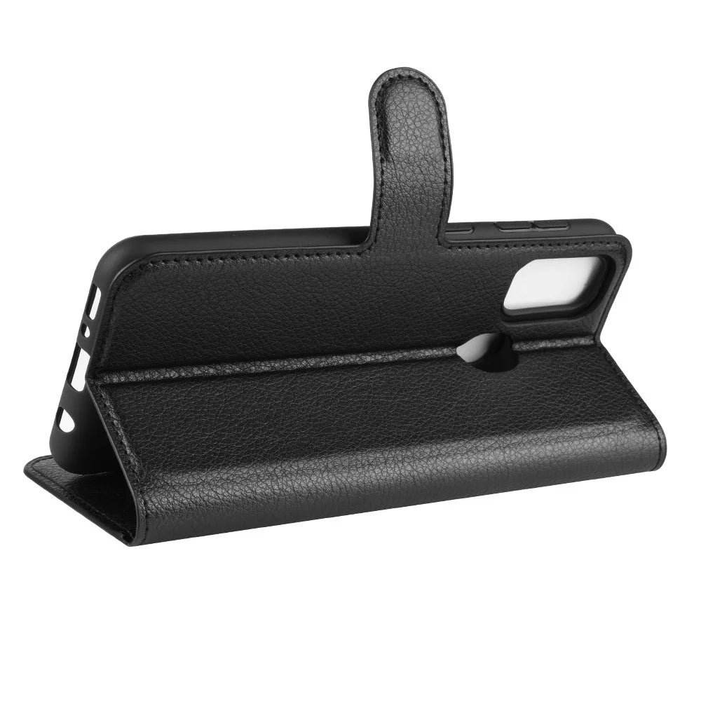 Litchi Skin Leather Stand Phone Shell Wallet Case for Samsung Galaxy M21 / M30s - Black - 5