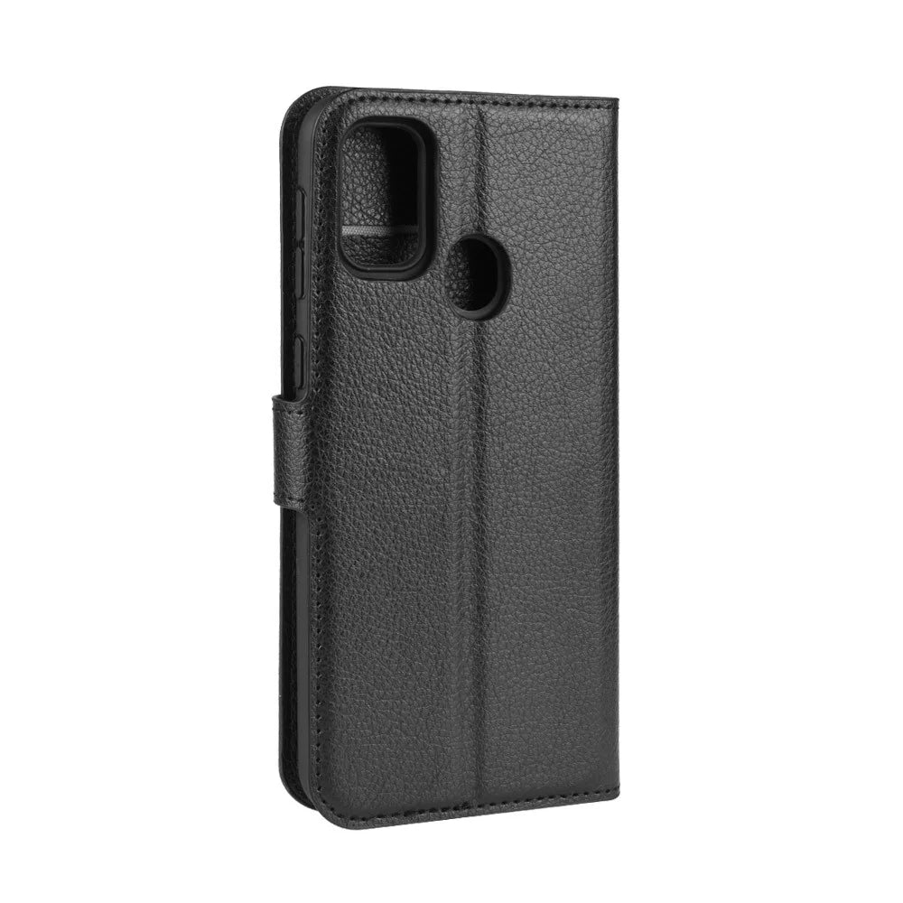 Litchi Skin Leather Stand Phone Shell Wallet Case for Samsung Galaxy M21 / M30s - Black - 6