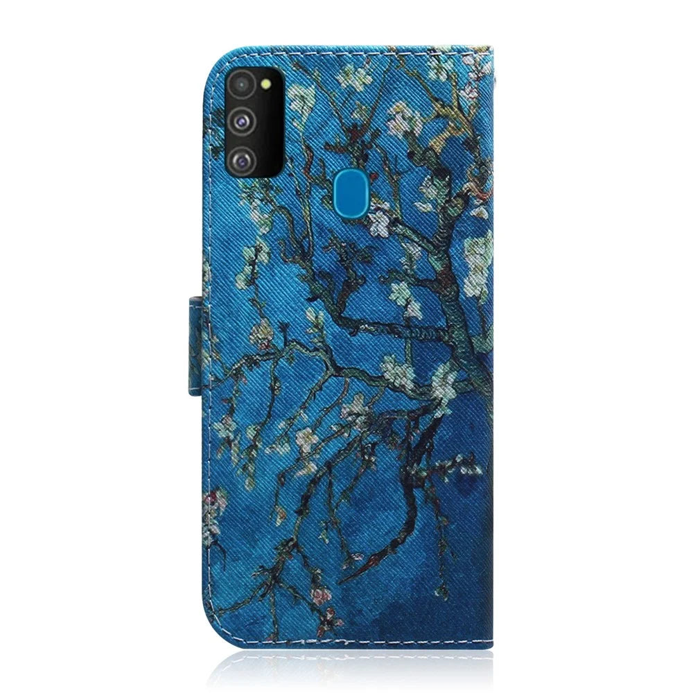 Pattern Printing Leather Wallet Case for Samsung Galaxy M30s / M21 - Tree with Flowers - 3