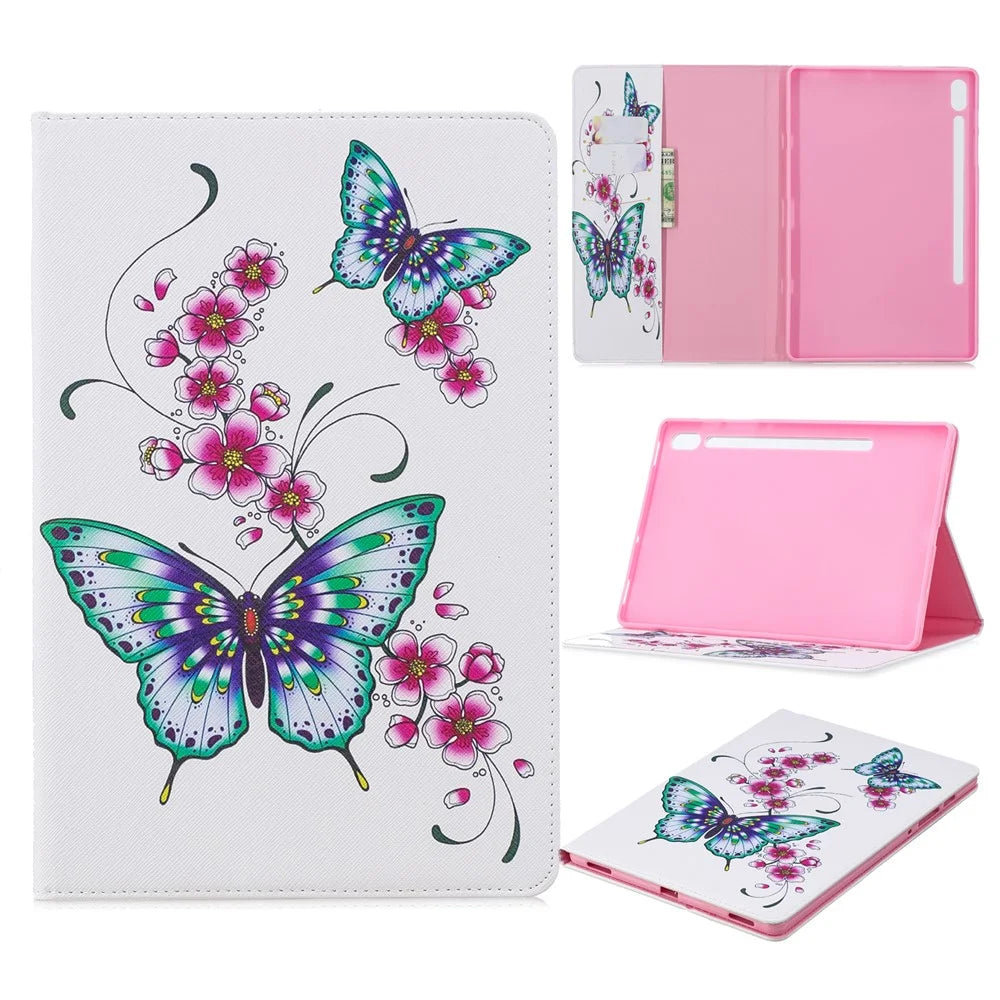 Pattern Printing Wallet Stand Leather Tablet Shell for Samsung Galaxy Tab S6 T860 - Butterflies and Flowers - 1