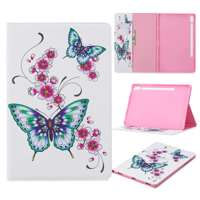 Pattern Printing Wallet Stand Leather Tablet Shell for Samsung Galaxy Tab S6 T860 - Butterflies and Flowers - 1