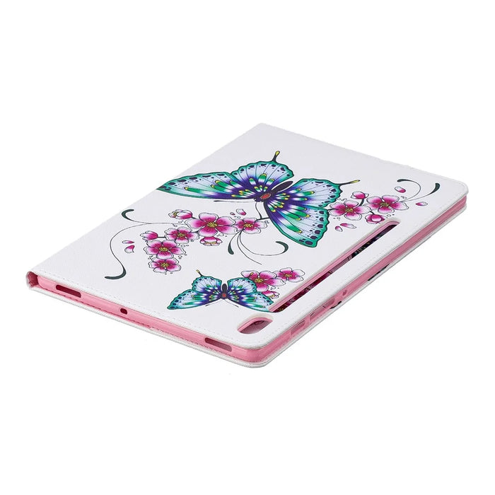 Pattern Printing Wallet Stand Leather Tablet Shell for Samsung Galaxy Tab S6 T860 - Butterflies and Flowers - 7