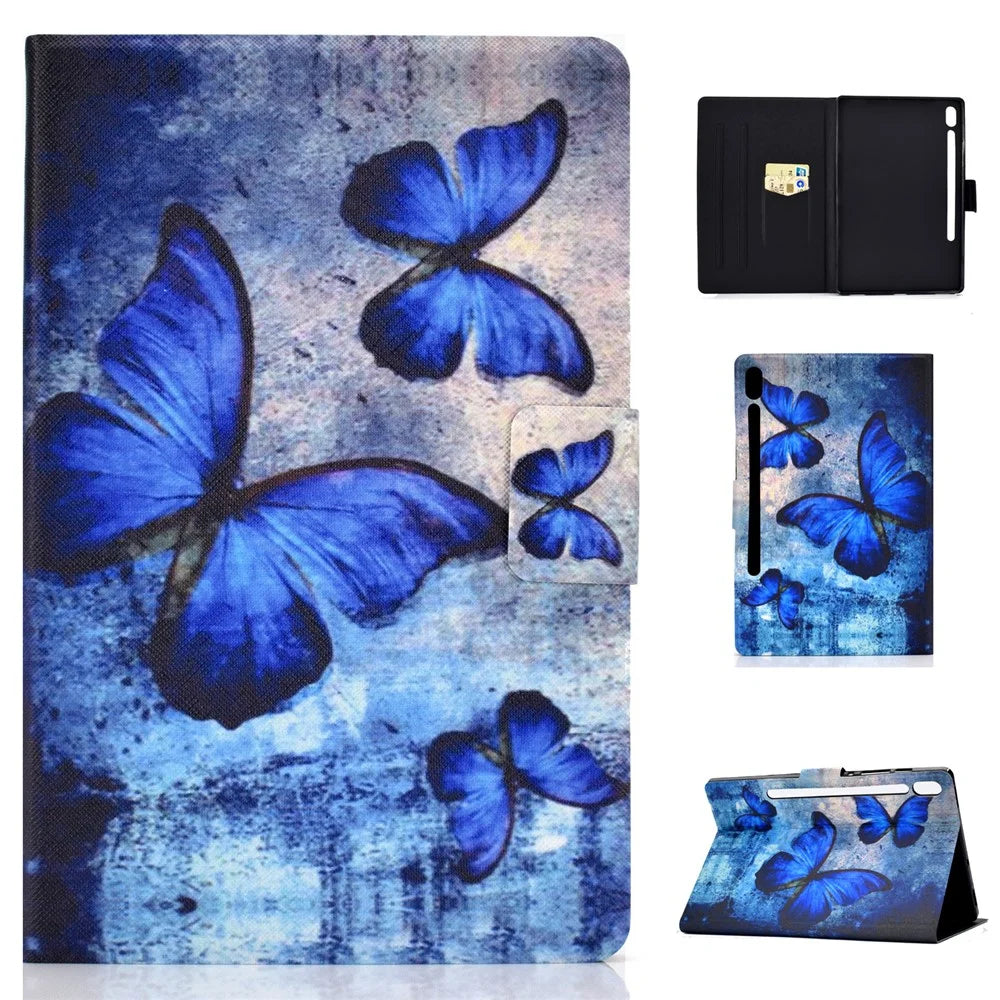 Patterned Leather Card Holder Stand Tablet Case for Samsung Galaxy Tab S6 SM-T860 (Wi-Fi) - Blue Butterfly - 1