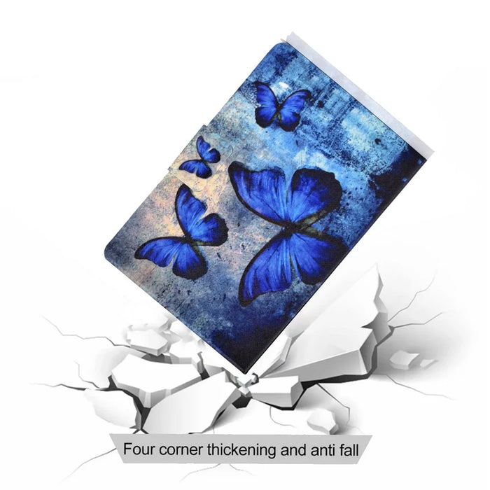 Patterned Leather Card Holder Stand Tablet Case for Samsung Galaxy Tab S6 SM-T860 (Wi-Fi) - Blue Butterfly - 7