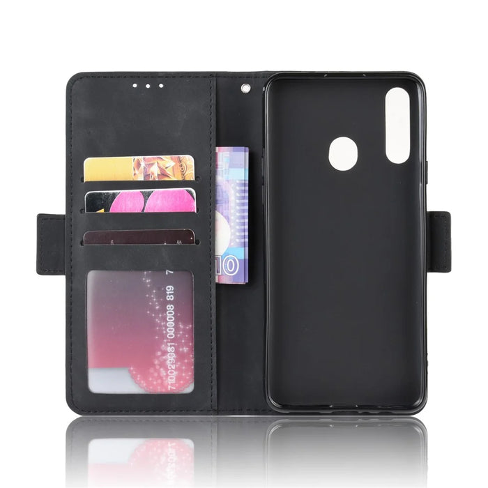 PU Leather Phone Case Covering Shell for Samsung Galaxy A20s - Black - 3