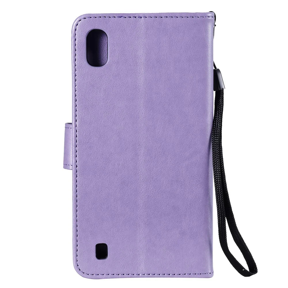 Imprint Sakura Cat Leather Wallet Case for Samsung Galaxy A10/M10 - Purple - 2