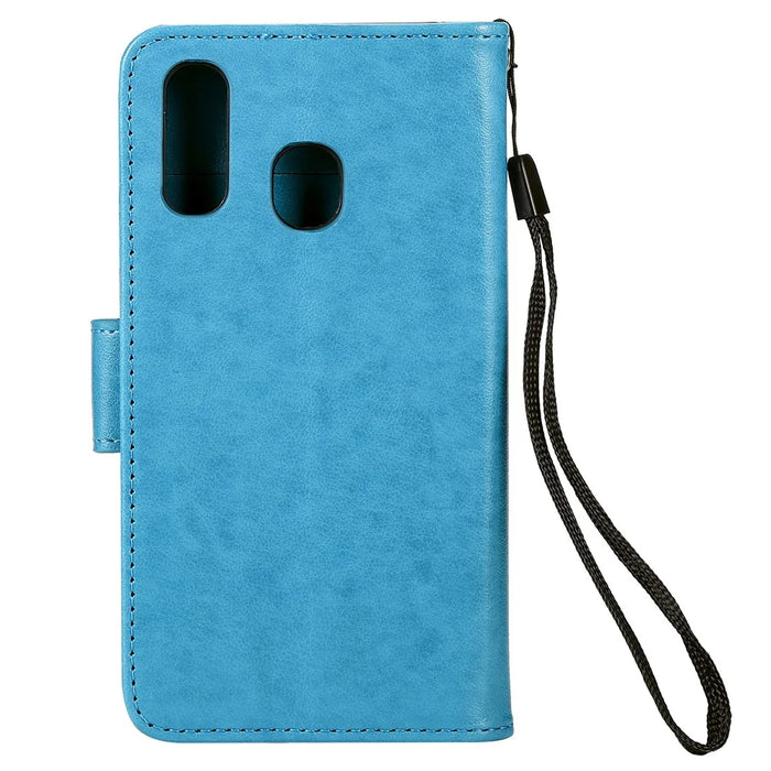 Imprint Sakura Cat Leather Wallet Case Cover for Samsung Galaxy A20e/A10e - Blue - 2