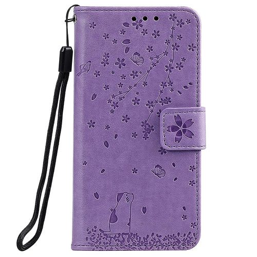 Imprint Flower Leather Wallet Cell Phone Casing for Samsung Galaxy J4+ - Purple - 1