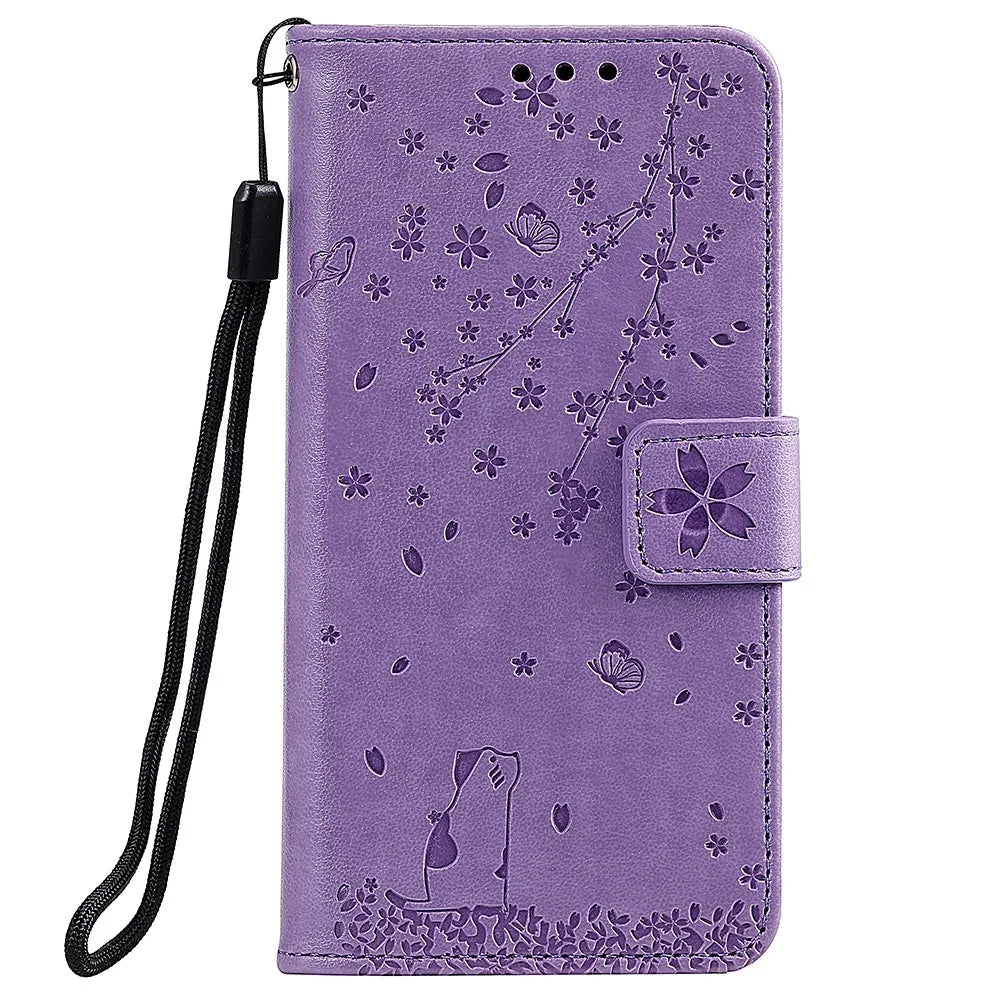 Imprint Flower Leather Wallet Cell Phone Casing for Samsung Galaxy J4+ - Purple - 1