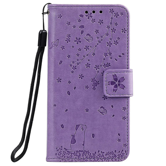 Imprint Flower Leather Wallet Cell Phone Casing for Samsung Galaxy J4+ - Purple - 1