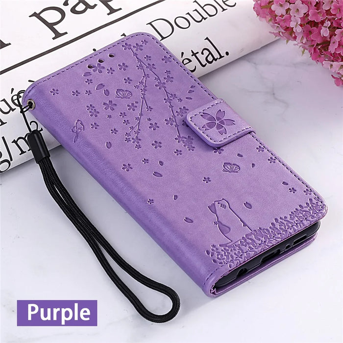 Imprint Flower Leather Wallet Cell Phone Casing for Samsung Galaxy J4+ - Purple - 4