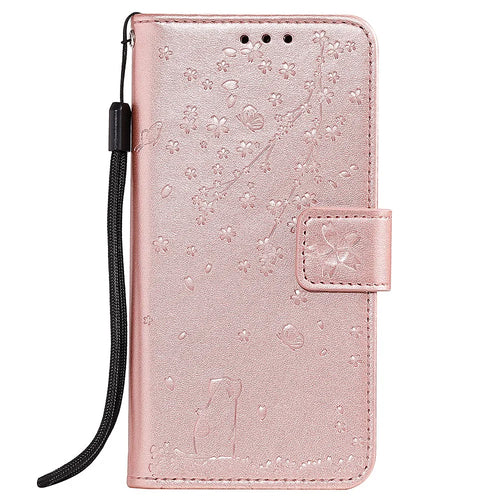 Imprint Flower and Cat Wallet Stand Leather Phone Cover for Samsung Galaxy J6 Plus - Rose Gold - 1