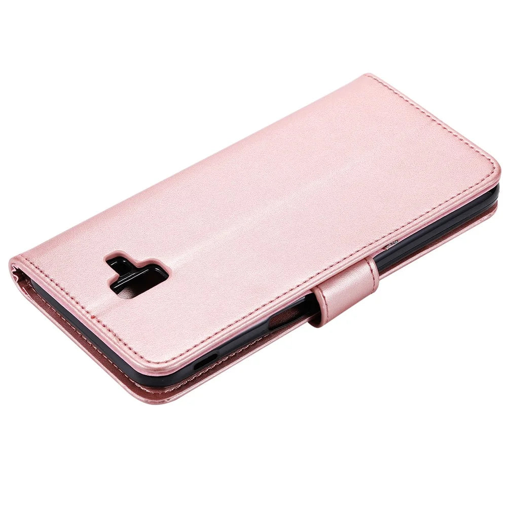 Imprint Flower and Cat Wallet Stand Leather Phone Cover for Samsung Galaxy J6 Plus - Rose Gold - 4