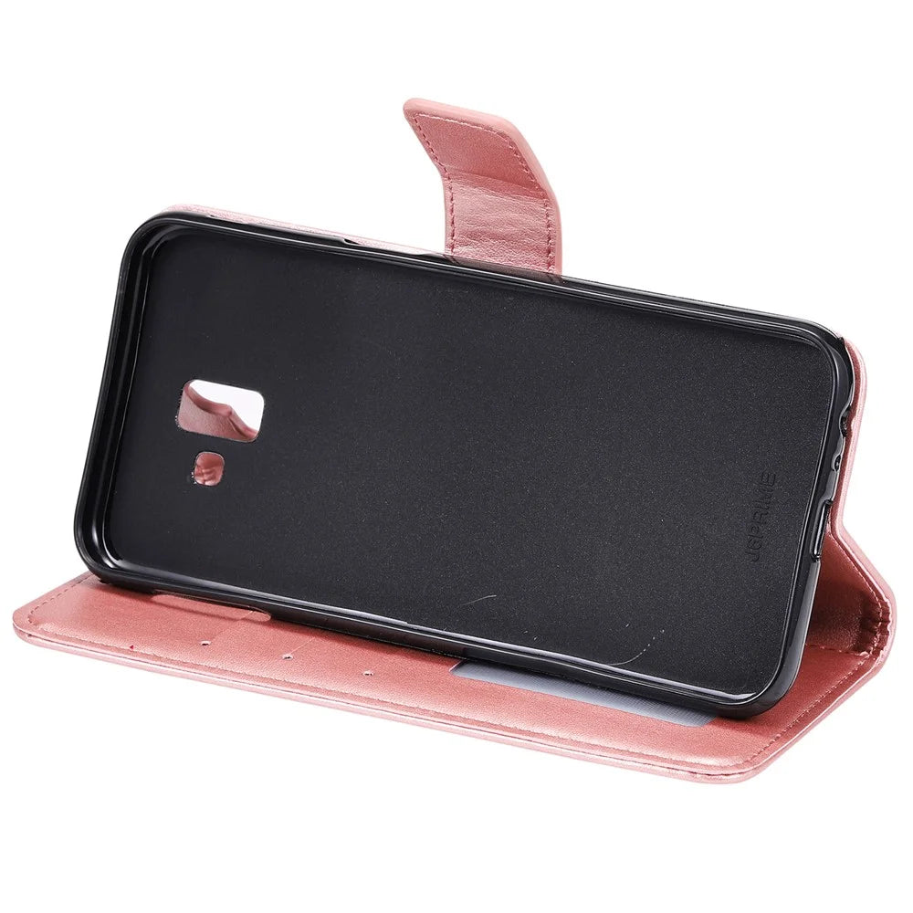 Imprint Flower and Cat Wallet Stand Leather Phone Cover for Samsung Galaxy J6 Plus - Rose Gold - 5