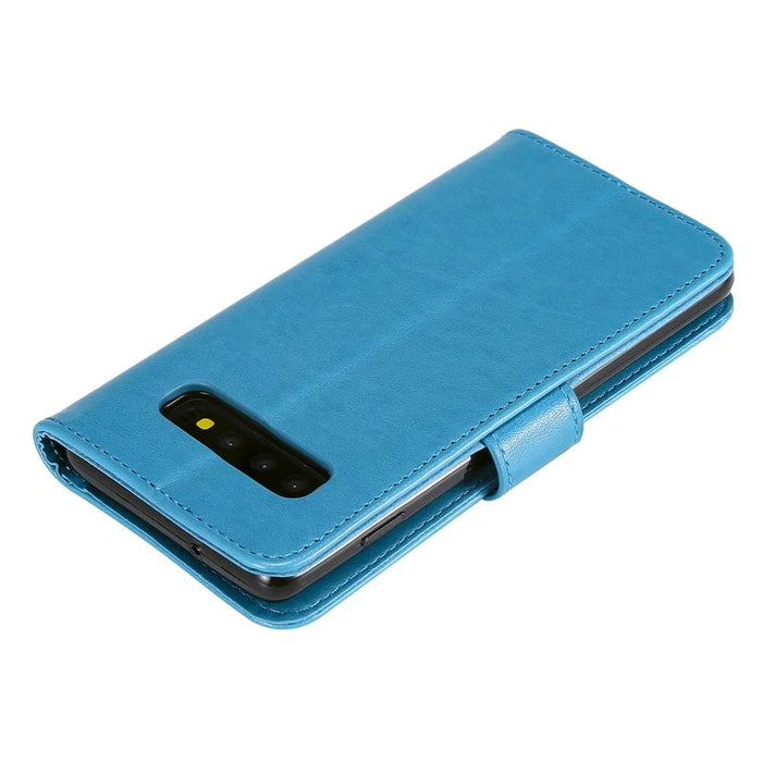 Imprint Sakura Cat Leather Wallet Stand Case for Samsung Galaxy S10 - Blue - 4