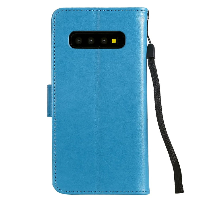 Imprint Sakura Cat Leather Wallet Stand Case for Samsung Galaxy S10 - Blue - 5