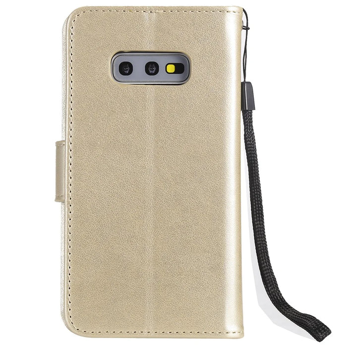 Imprint Sakura Cat Cell Phone Leather Wallet Case for Samsung Galaxy S10e - Gold - 2