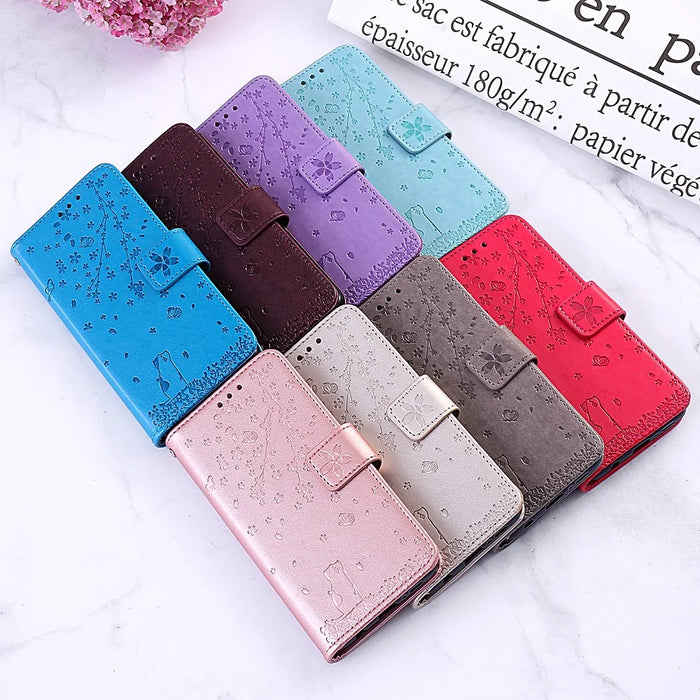 Imprint Sakura Cat Cell Phone Leather Wallet Case for Samsung Galaxy S10e - Gold - 7