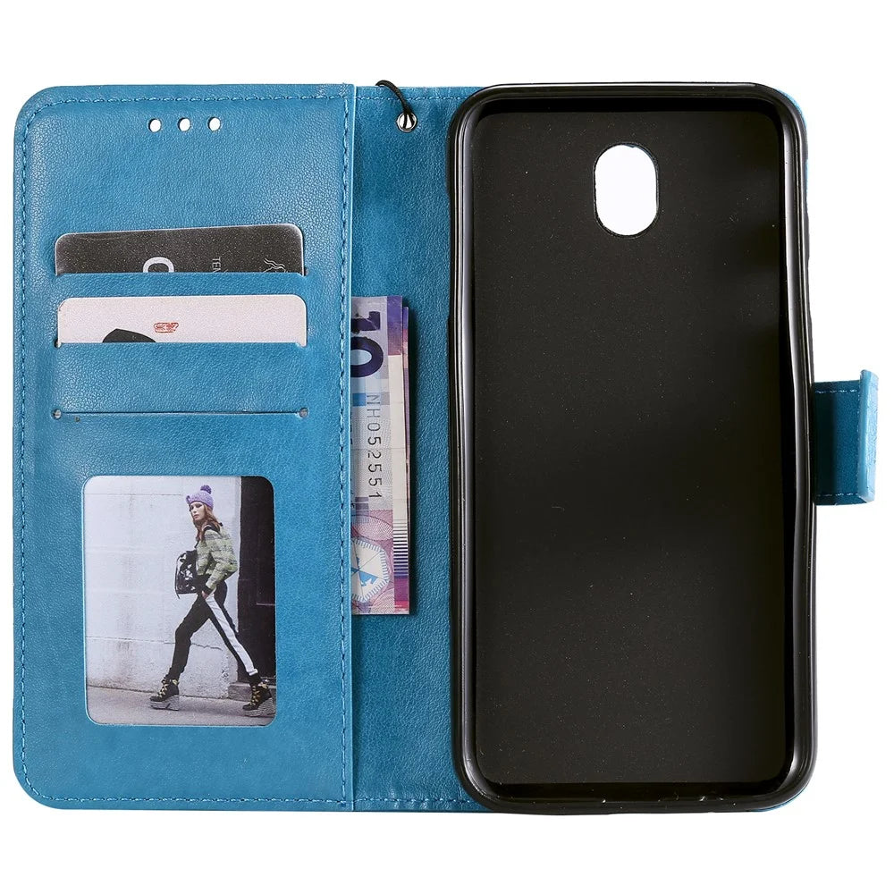 Imprint Sakura Cat PU Leather Wallet Case for Samsung Galaxy J5 Pro (2017) / J5 (2017) / J530 - Blue - 3