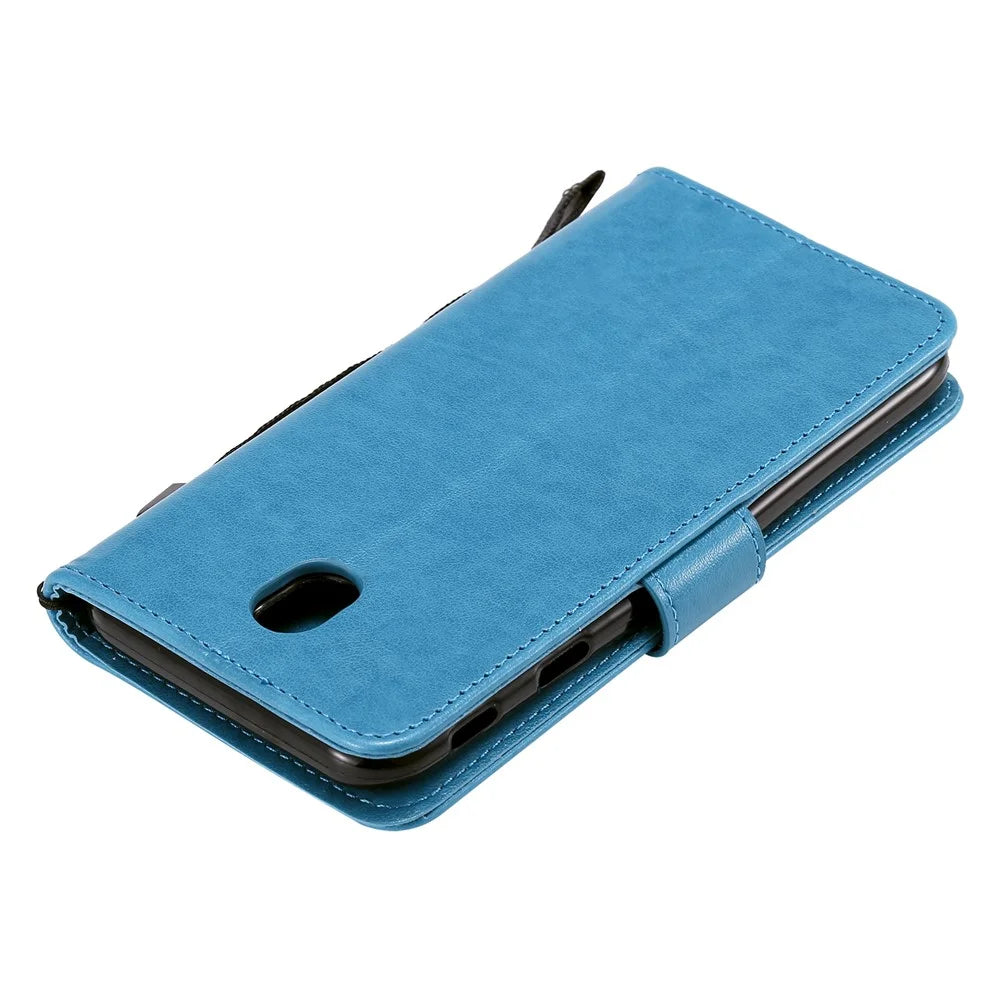 Imprint Sakura Cat PU Leather Wallet Case for Samsung Galaxy J5 Pro (2017) / J5 (2017) / J530 - Blue - 5