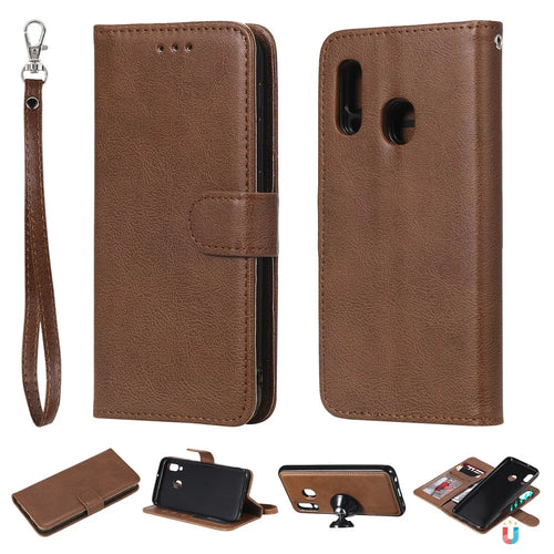 For Samsung Galaxy A20e Case 2 in 1 Detachable Magnetic Leather Wallet Mobile Cover with Strap - Brown - 1
