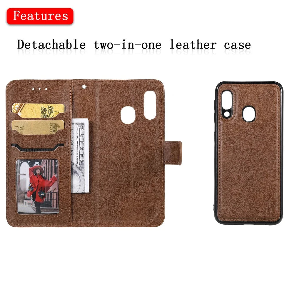 For Samsung Galaxy A20e Case 2 in 1 Detachable Magnetic Leather Wallet Mobile Cover with Strap - Brown - 4