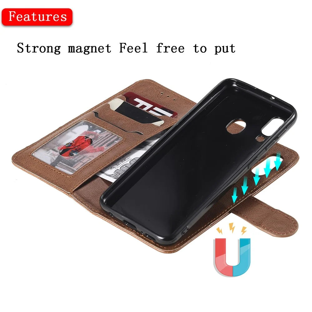 For Samsung Galaxy A20e Case 2 in 1 Detachable Magnetic Leather Wallet Mobile Cover with Strap - Brown - 5
