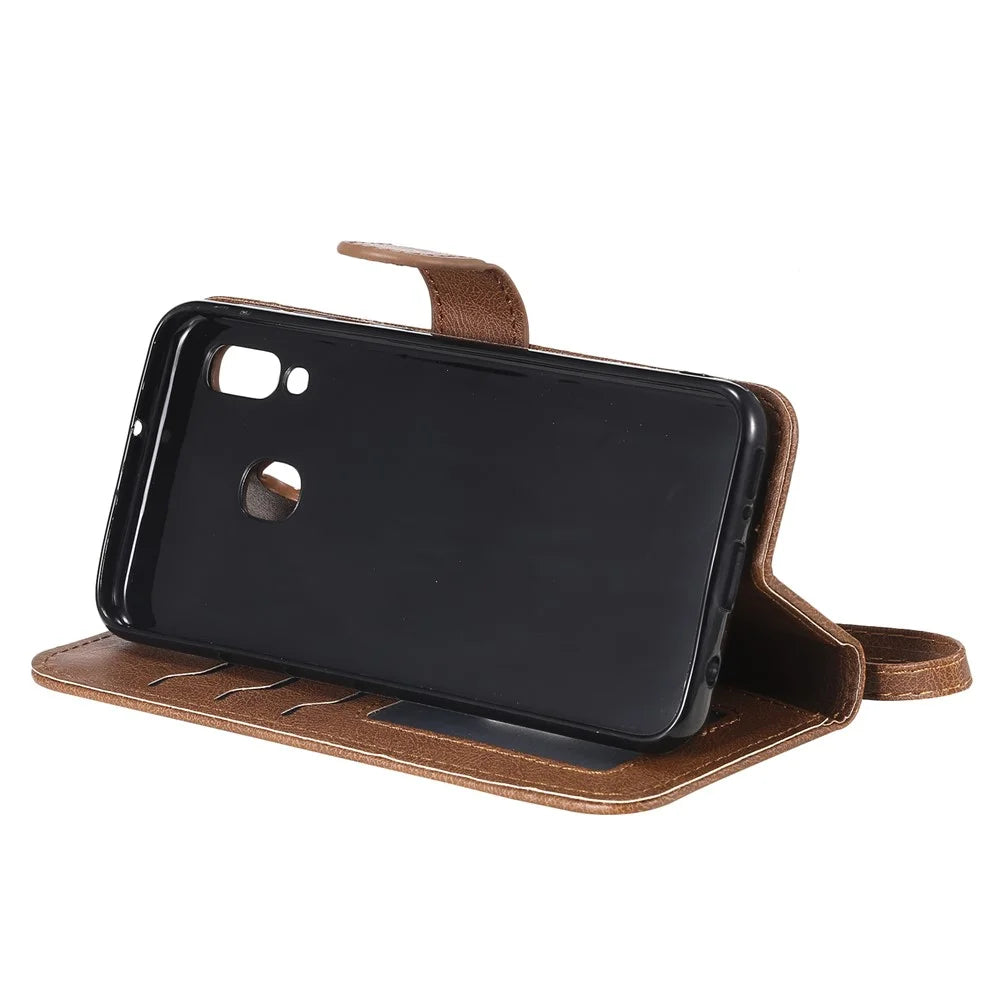 For Samsung Galaxy A20e Case 2 in 1 Detachable Magnetic Leather Wallet Mobile Cover with Strap - Brown - 6