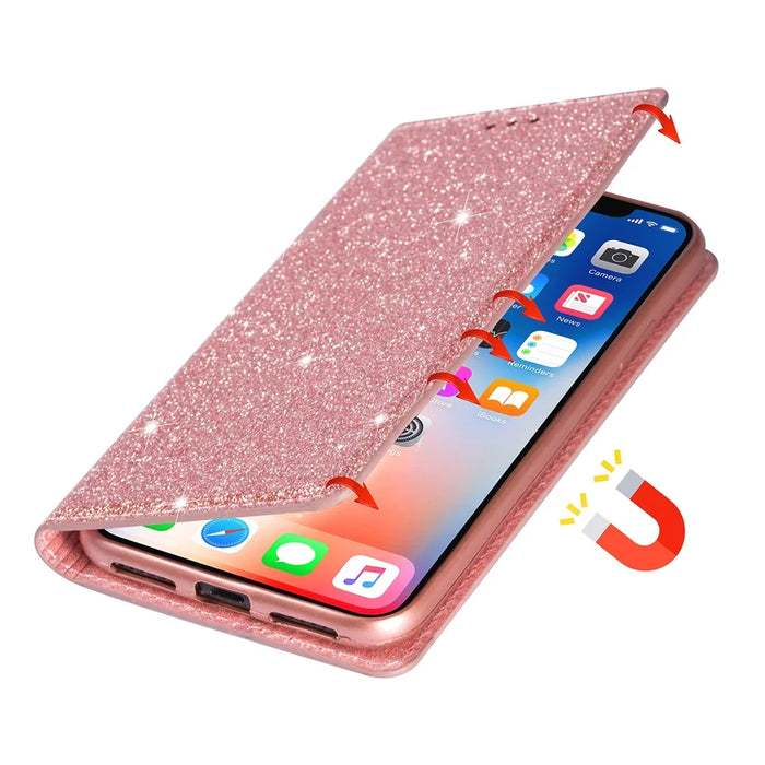 Flash Powder Stand Leather Card Holder Case for Samsung Galaxy A20e - Rose Gold - 5