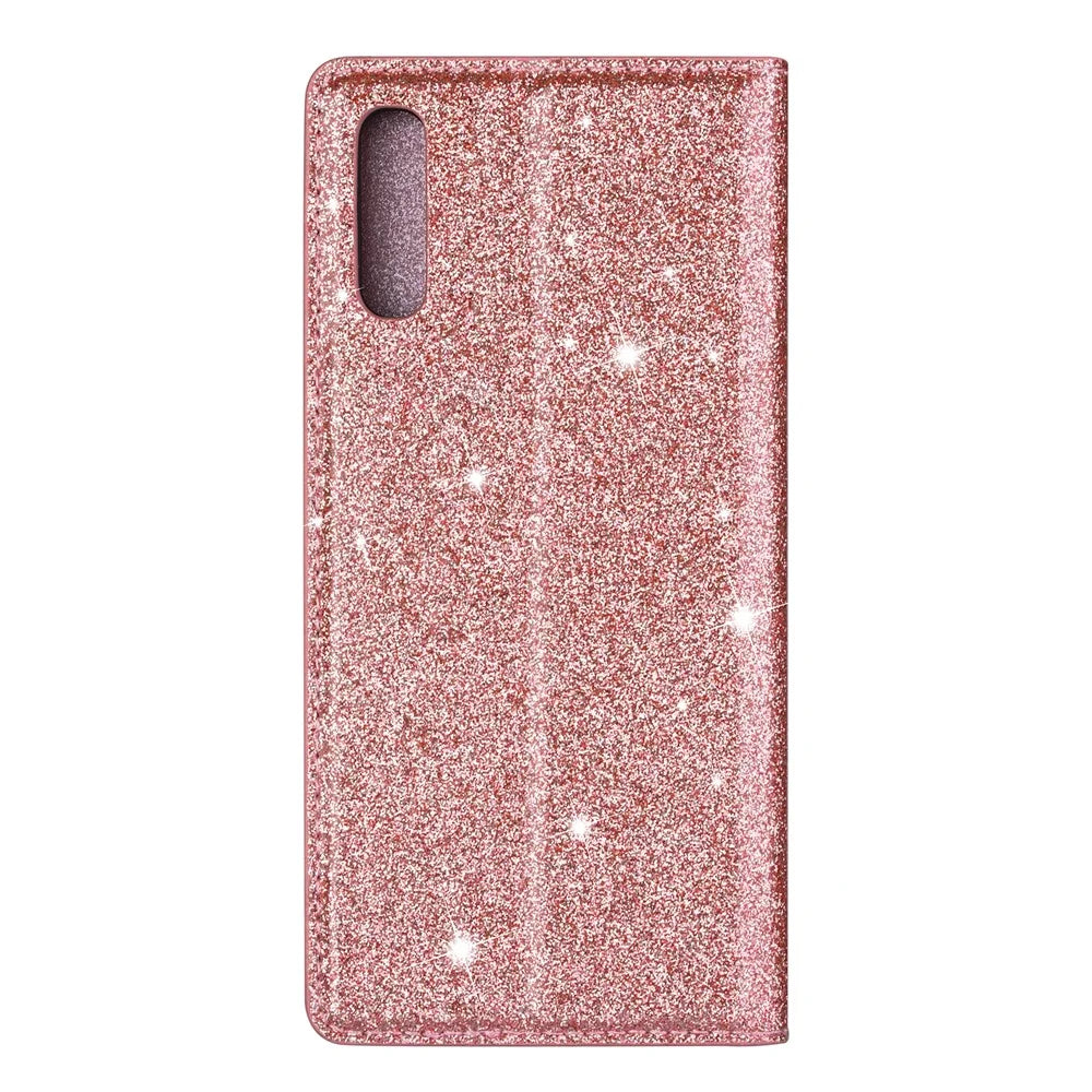 Flash Powder Leather Stand Case with Card Slot for Samsung Galaxy A50 - Rose Gold - 4
