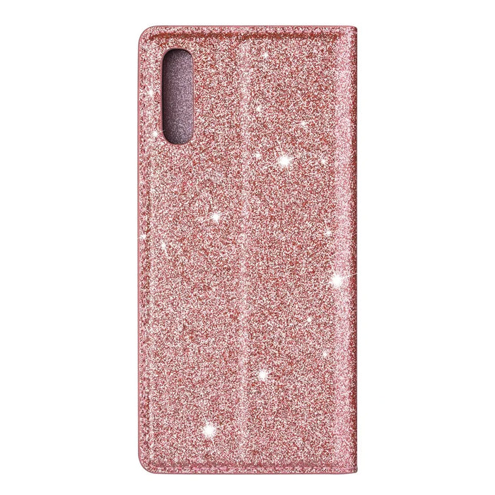 Flash Powder Leather Stand Case with Card Slot for Samsung Galaxy A50 - Rose Gold - 4
