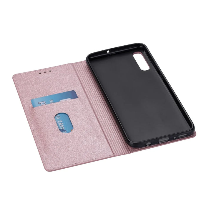 Flash Powder Leather Stand Case with Card Slot for Samsung Galaxy A50 - Rose Gold - 5