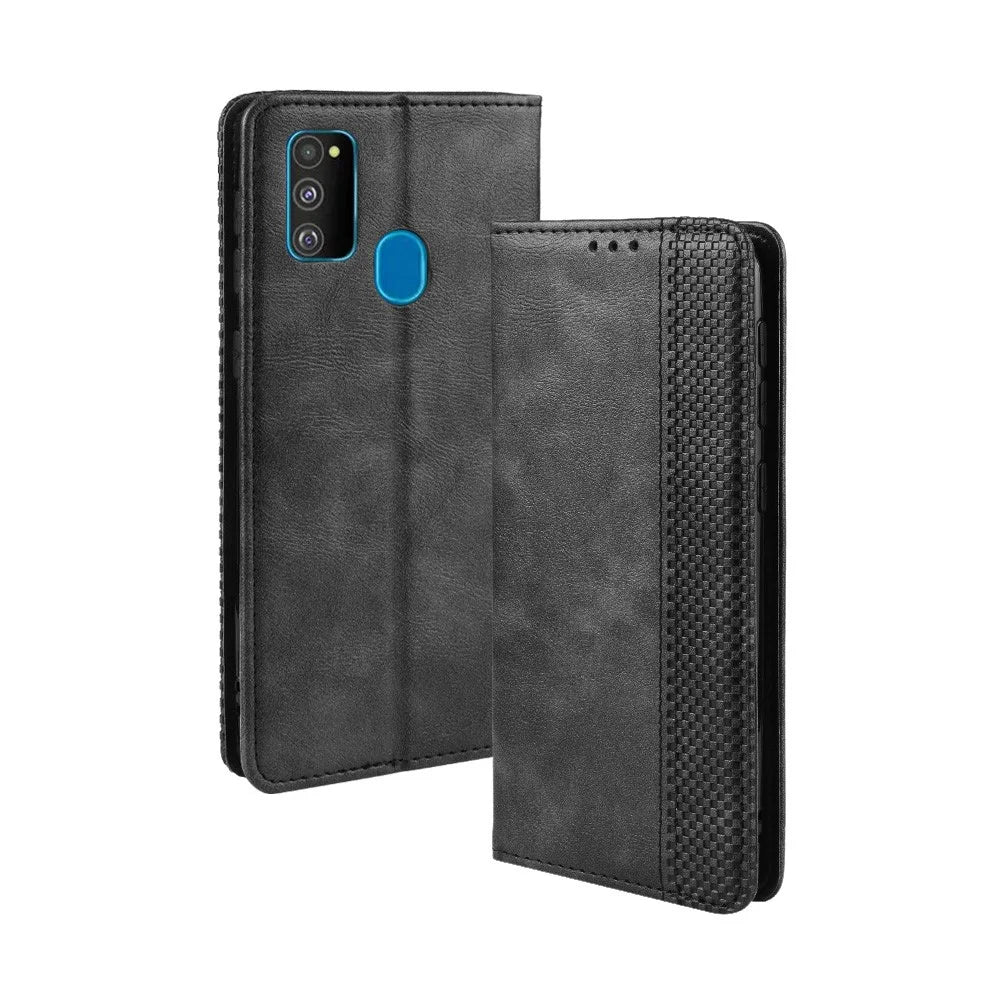 Retro Style Auto-absorbed Leather Casing for Samsung Galaxy M30s / M2 - Black - 2