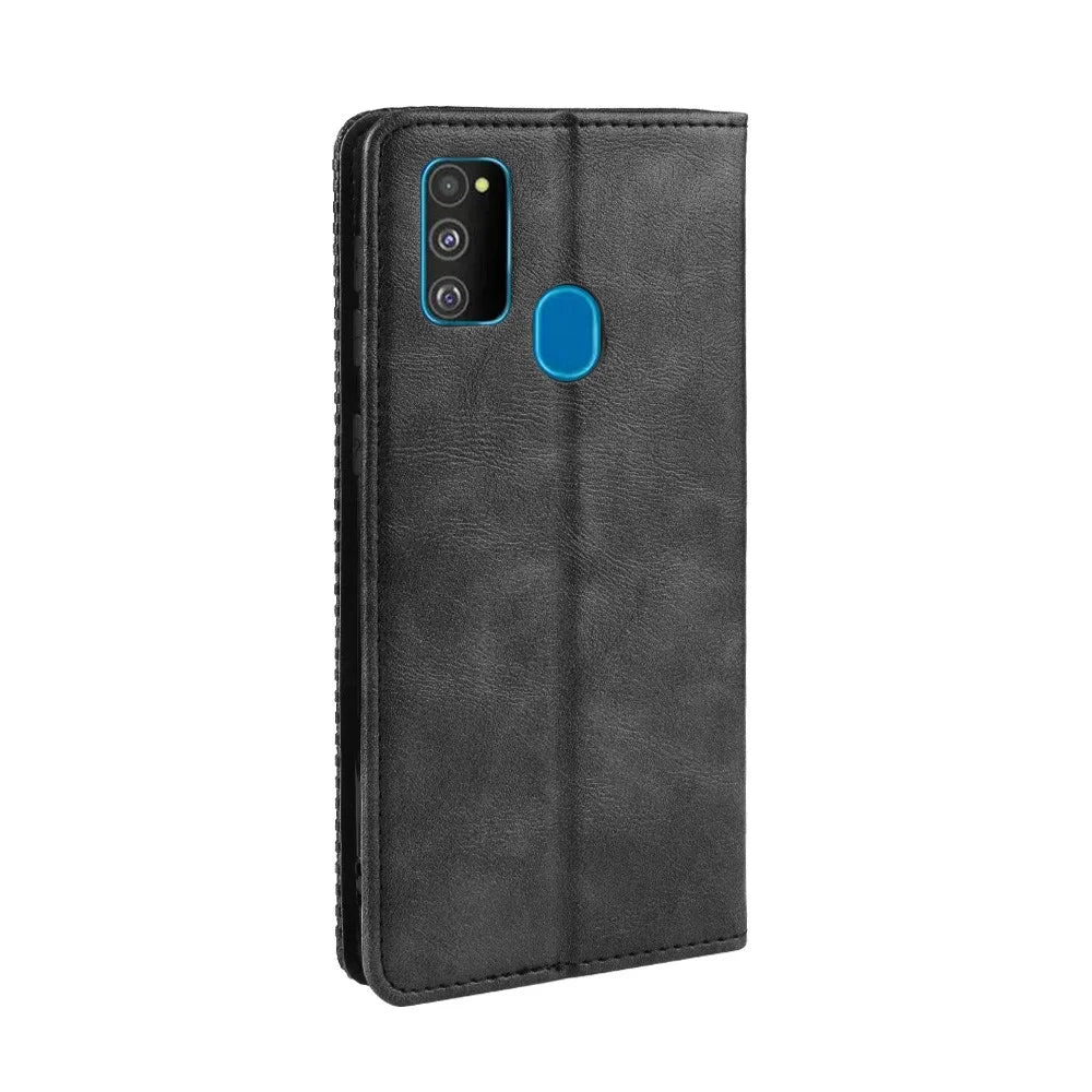 Retro Style Auto-absorbed Leather Casing for Samsung Galaxy M30s / M2 - Black - 4