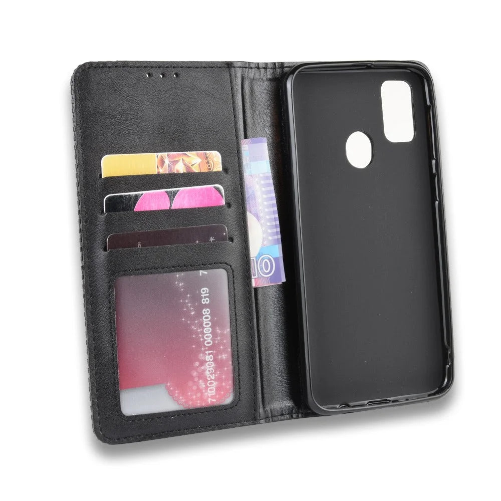 Retro Style Auto-absorbed Leather Casing for Samsung Galaxy M30s / M2 - Black - 5