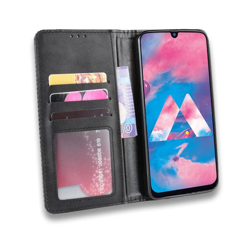 Retro Style Auto-absorbed Leather Casing for Samsung Galaxy M30s / M2 - Black - 6