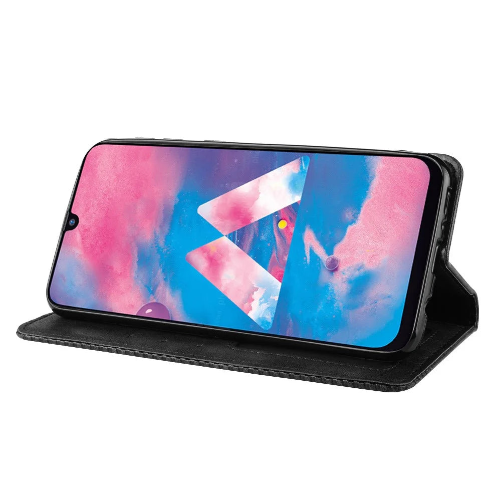 Retro Style Auto-absorbed Leather Casing for Samsung Galaxy M30s / M2 - Black - 7