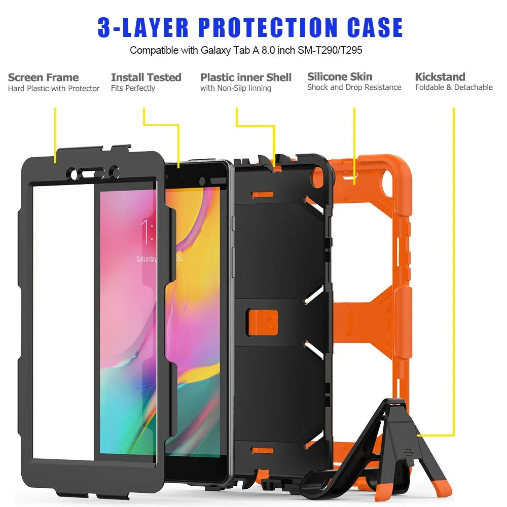 Shockproof Kickstand PC+Silicone Tablet Case for Samsung Galaxy Tab A 8.0 Wi-Fi (2019) SM-T290/T295  - Orange - 5