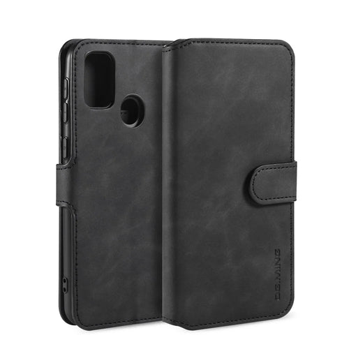 DG.MING Retro Leather Wallet Stand Case for Samsung Galaxy M30s / M2 - Black - 1