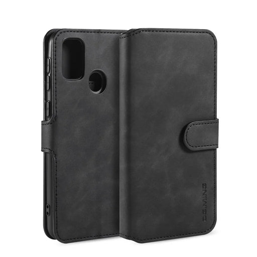DG.MING Retro Leather Wallet Stand Case for Samsung Galaxy M30s / M2 - Black - 1