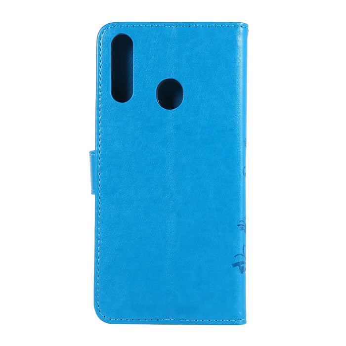Imprint Butterflies Wallet Stand Flip Leather Protective Case for Samsung Galaxy A20s - Dark Blue - 2