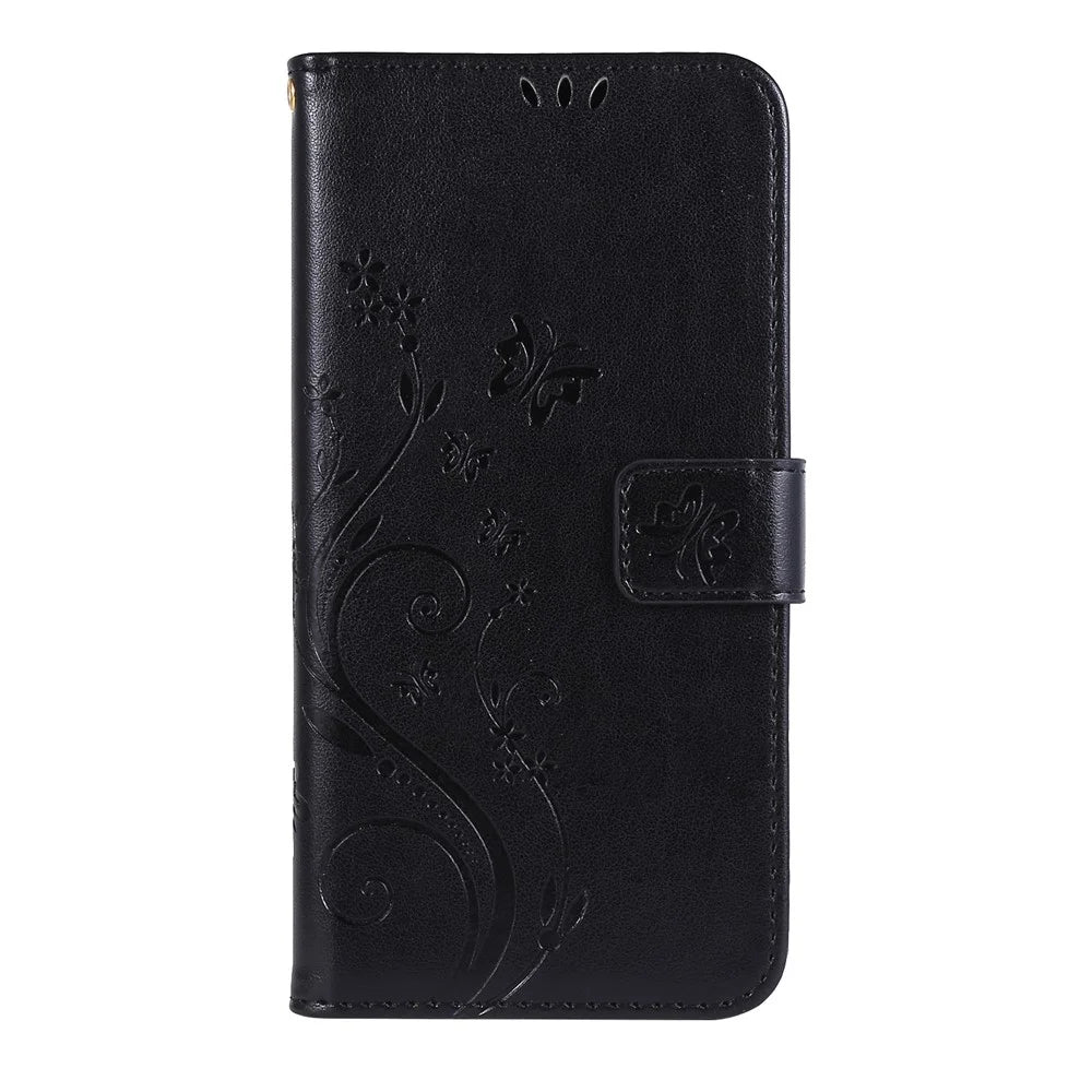 Imprint Butterflies Wallet Stand Flip Leather Phone Cover for Samsung Galaxy A10s - Black - 2