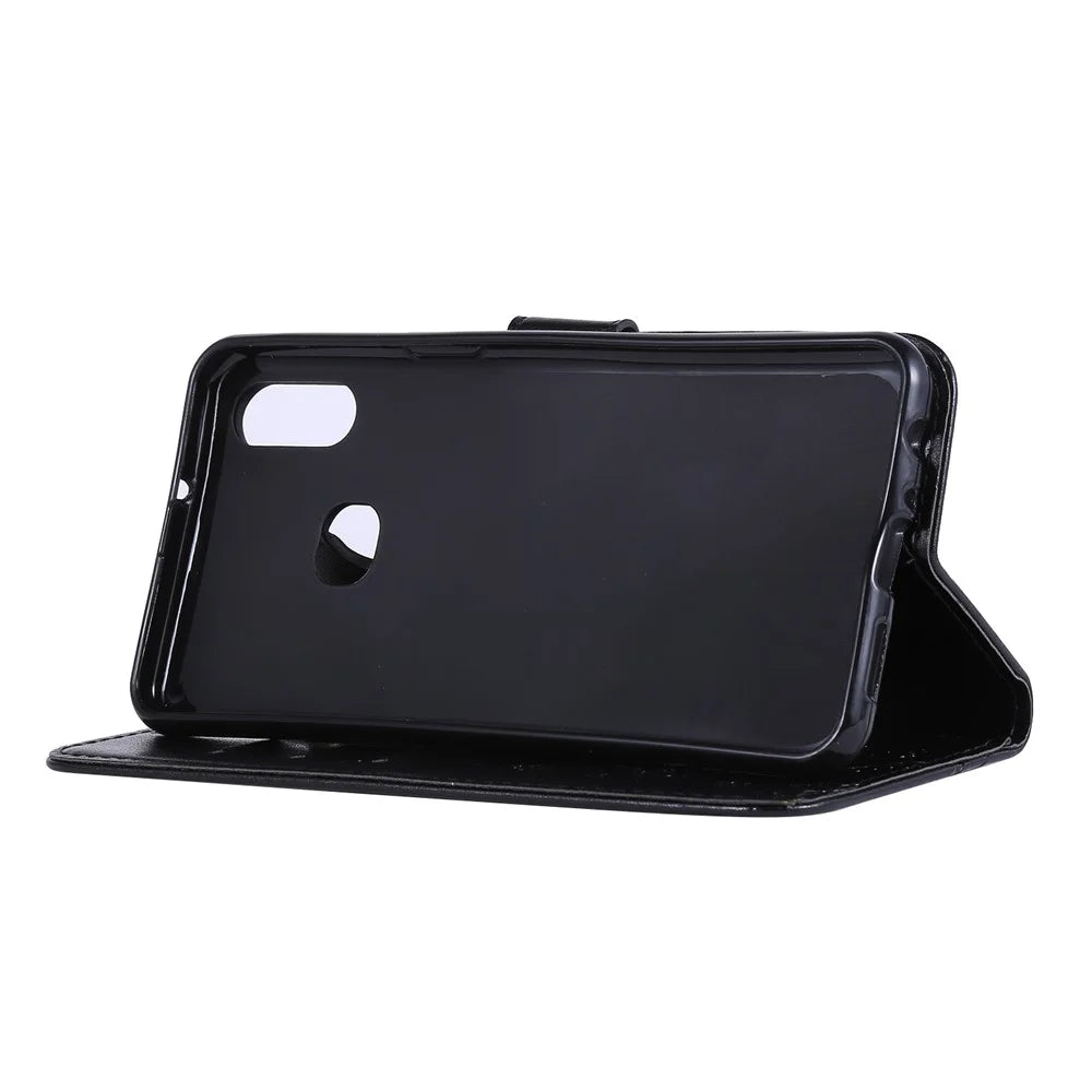 Imprint Butterflies Wallet Stand Flip Leather Phone Cover for Samsung Galaxy A10s - Black - 4