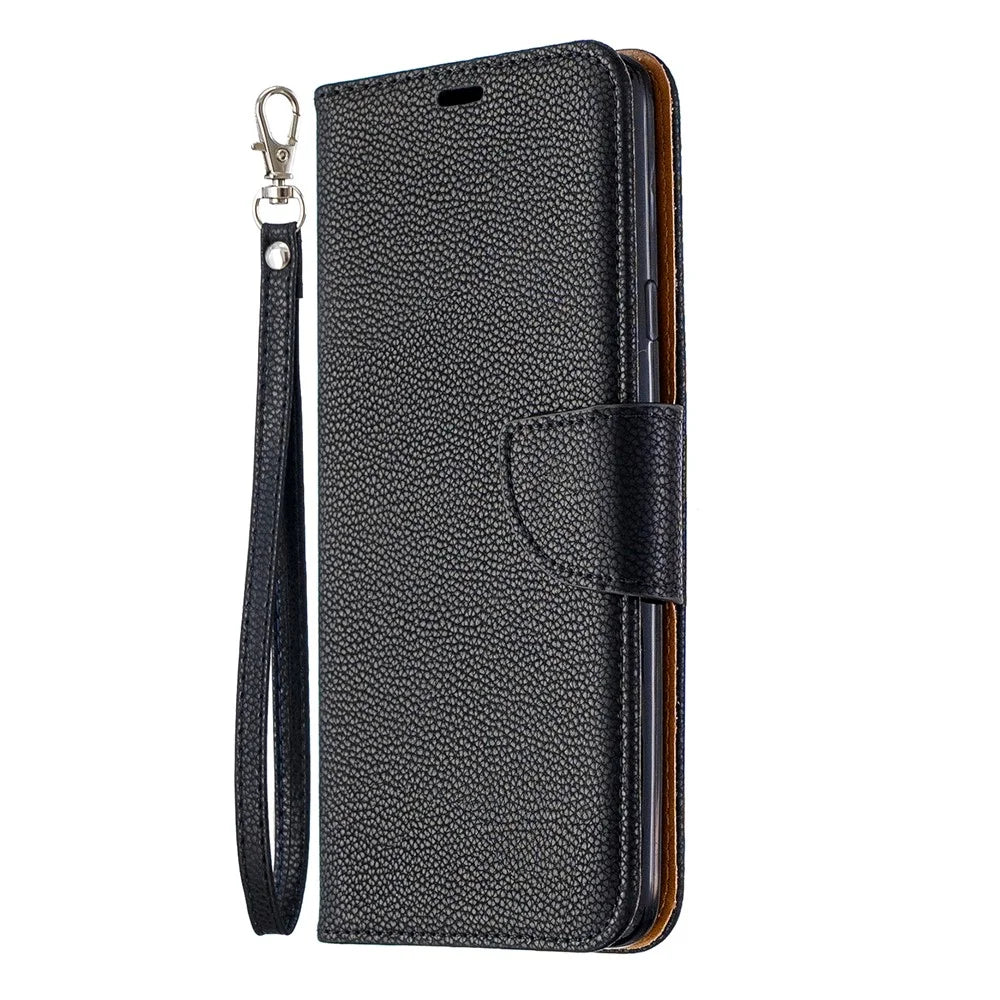 Litchi Skin Stand Leather Wallet Case for Samsung Galaxy A20s - Black - 2