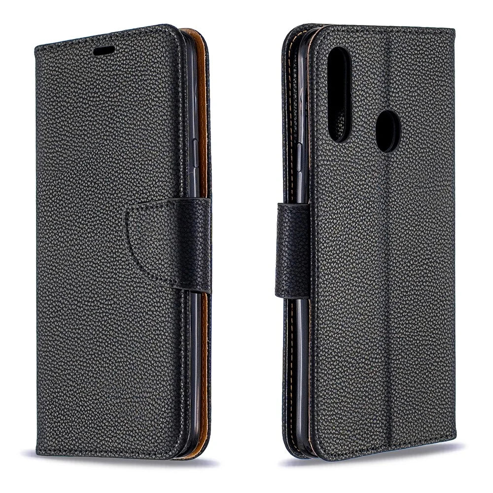 Litchi Skin Stand Leather Wallet Case for Samsung Galaxy A20s - Black - 4