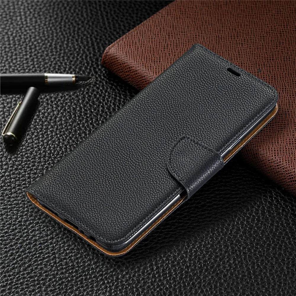 Litchi Skin Stand Leather Wallet Case for Samsung Galaxy A20s - Black - 7