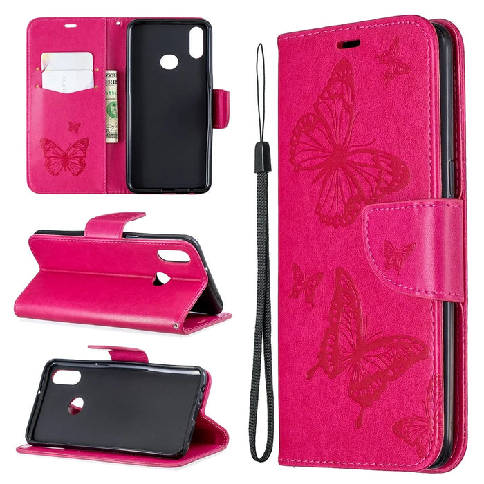 Imprint Butterfly Leather Wallet Case for Samsung Galaxy A10s - Rose - 1