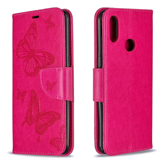 Imprint Butterfly Leather Wallet Case for Samsung Galaxy A10s - Rose - 4