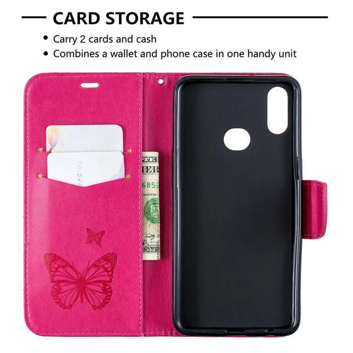 Imprint Butterfly Leather Wallet Case for Samsung Galaxy A10s - Rose - 6