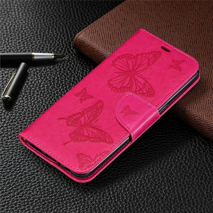 Imprint Butterfly Leather Wallet Case for Samsung Galaxy A10s - Rose - 7